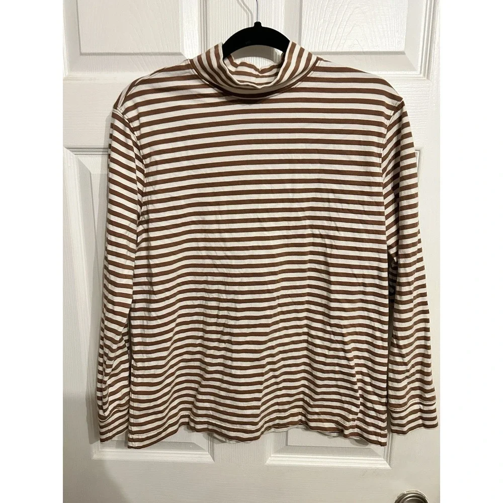 Lands End Women's‎ M 8-10 Mock Turtleneck Cotton Striped Casual Versatile Cozy